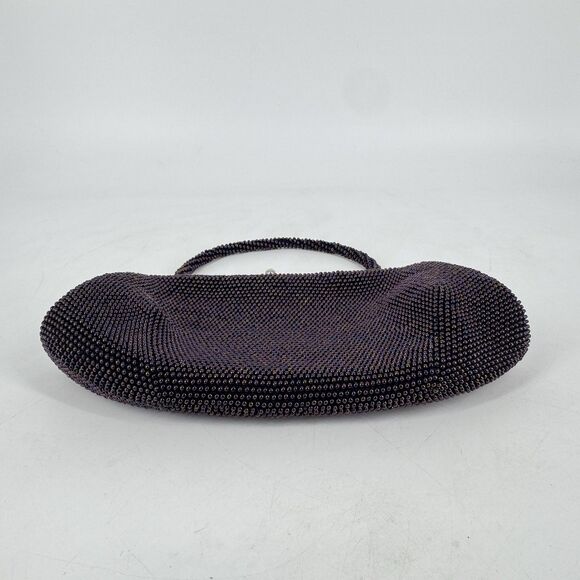 Vintage Purple Beaded Evening Bag Clutch Purse Silver Frame Kiss Lock 10”